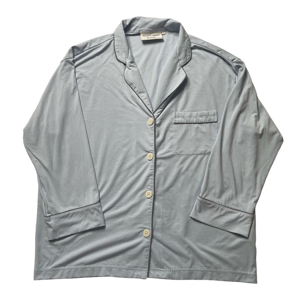 Sleepy Jones x Purple Button Up Pajama Top Size Small Light Blue Sleepwear